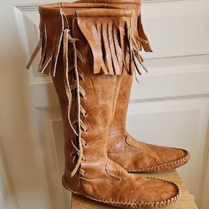 Handmade Brown Leather Fringe Boots